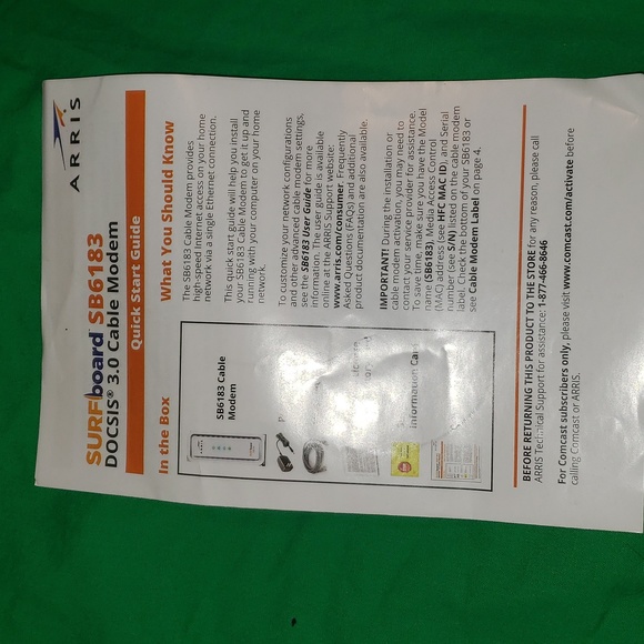 Arris Surfboard SB6183 Cable Modem with Charger and Ethernet Cord - Picture 6 of 7